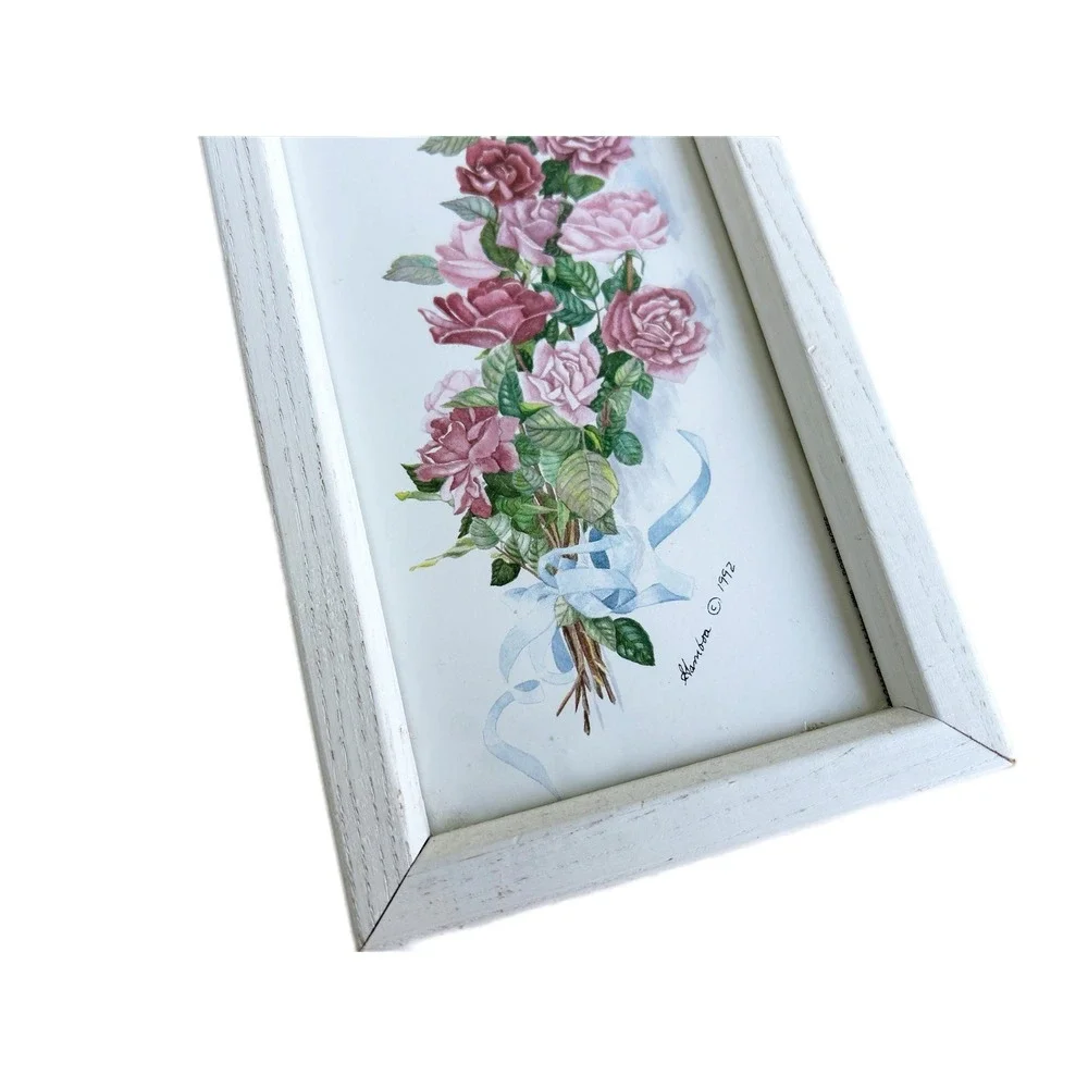 Vintage Signed 1990's Wall Hangings : Shabby Chic Pink Roses Pair Of Pictures